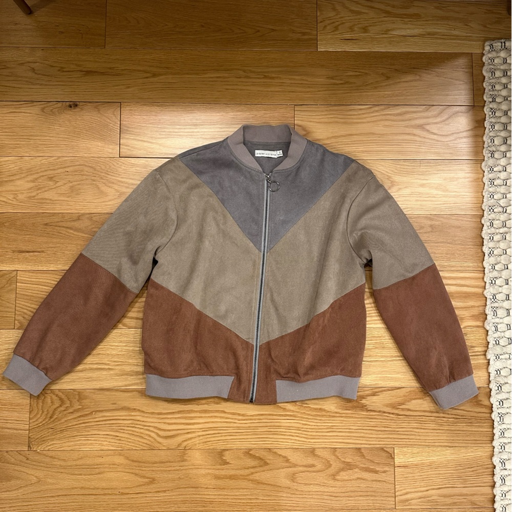 Paper Crane Gray and Tan Zip-Up Jacket